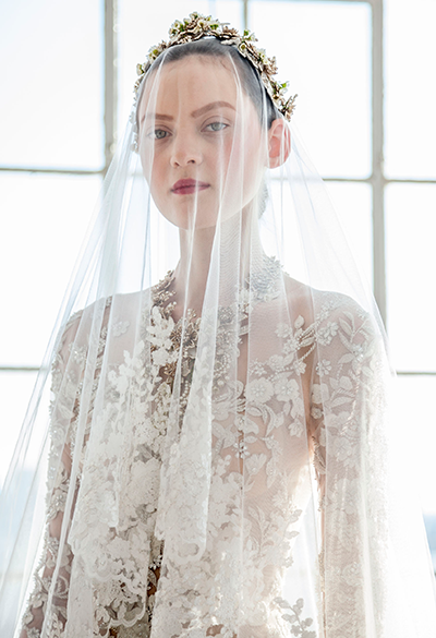Veils are back. Long or short, trimmed in lace or plain and held in place by a Victorian tiara.